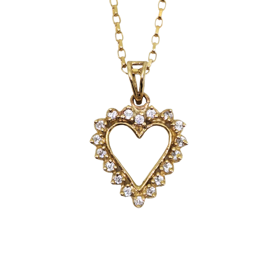 9ct Yellow Gold Cubic Zirconia Heart Pendant