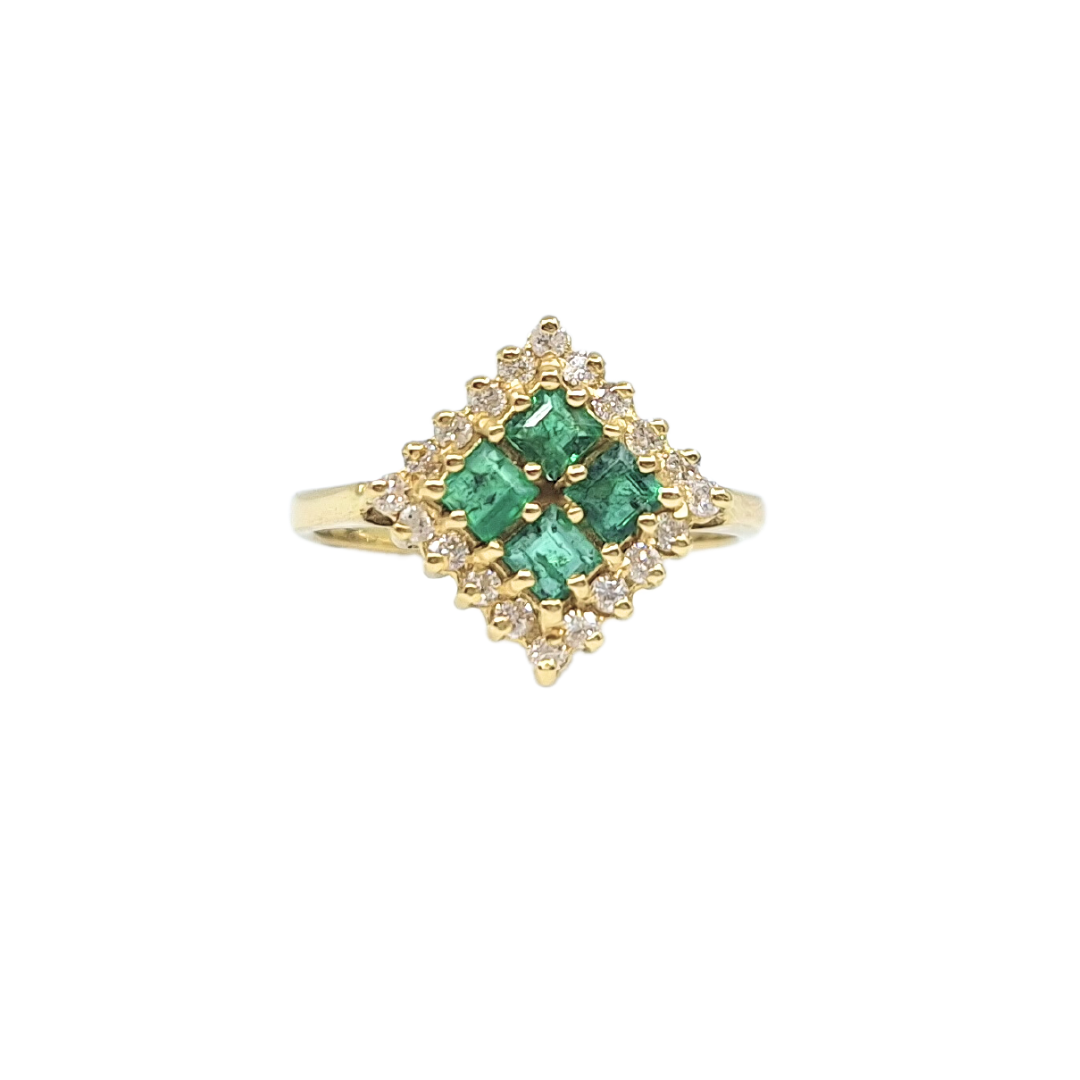 18ct Gold Emerald & Diamond Square Cluster Ring