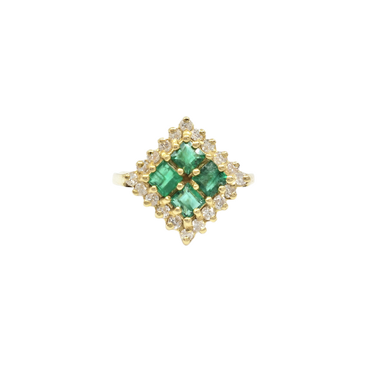 18ct Gold Emerald & Diamond Square Cluster Ring