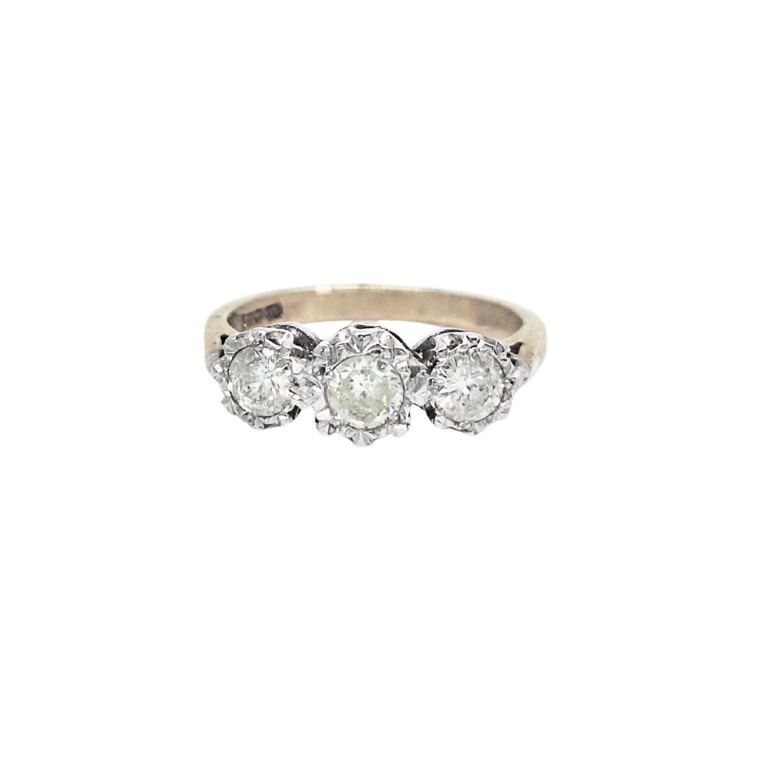 9ct Yellow Gold Three Stone Illusion Set Diamond Ring