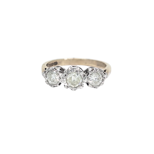 9ct Yellow Gold Three Stone Illusion Set Diamond Ring