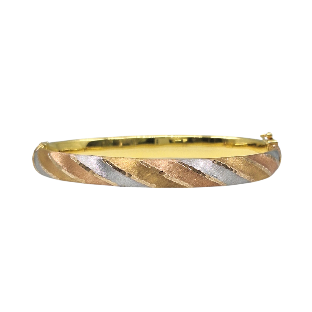 9ct Three Colour Gold Hinged Bangle