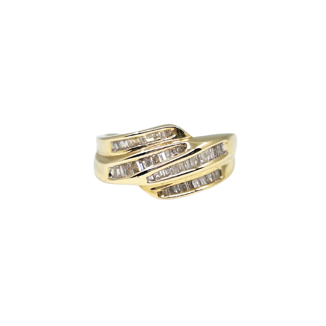 14ct Gold & Diamond Two Row Crossover Ring