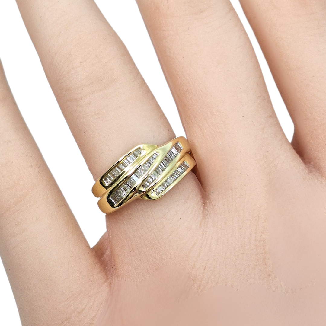 14ct Gold & Diamond Two Row Crossover Ring