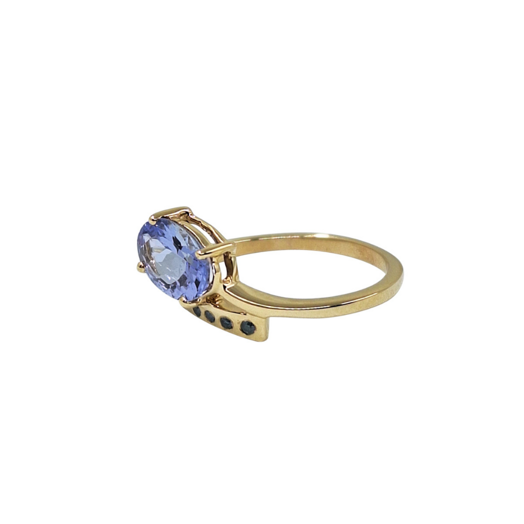 9ct Yellow Gold Tanzanite and Blue Diamond Ring