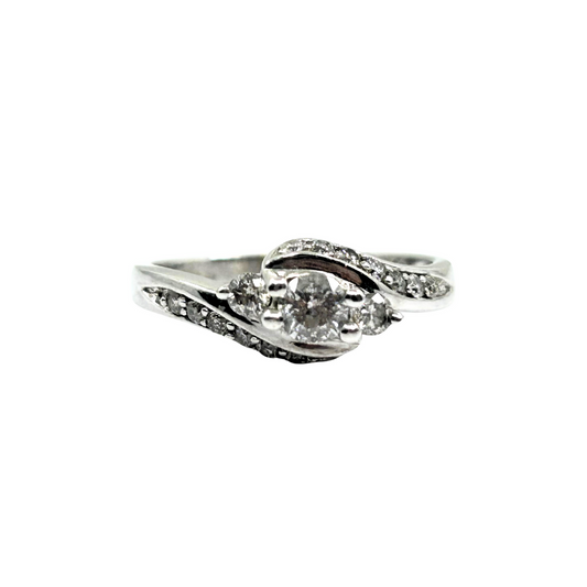 18ct White Gold Diamond 3 Stone Crossover Ring