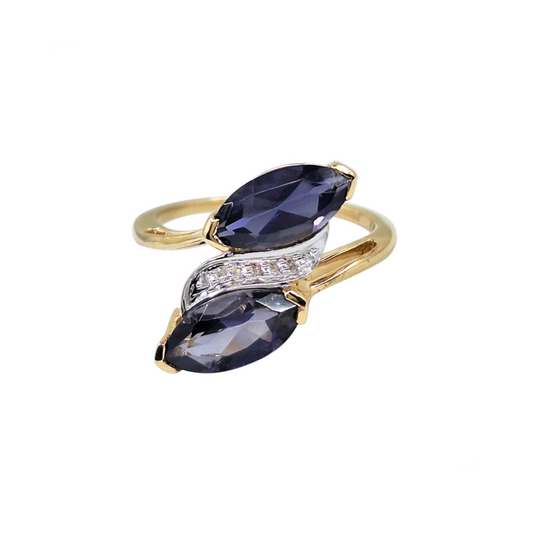 9ct Yellow Gold Iolite 2 Stone Ring