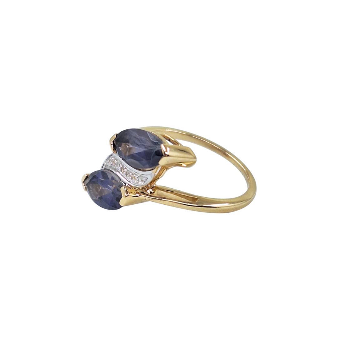 9ct Yellow Gold Iolite 2 Stone Ring