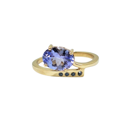 9ct Yellow Gold Tanzanite and Blue Diamond Ring