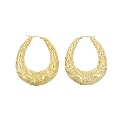 9ct Yellow Gold Patterned Creole Earrings