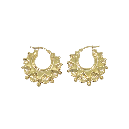 9ct Yellow Gold Spike Creole Earrings