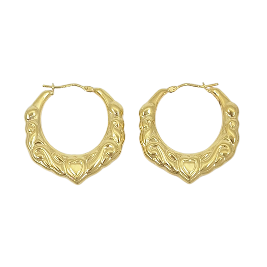 9ct Yellow Gold Patterned Creole Earrings