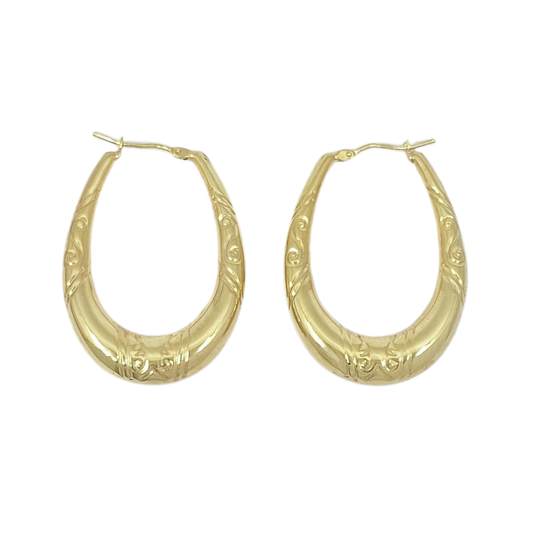 9ct Yellow Gold Pattern Creole Earrings