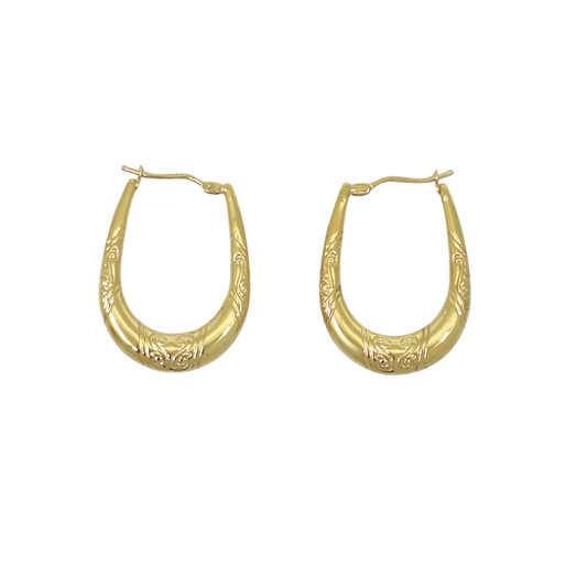 9ct Yellow Gold Patterned Creole Earrings