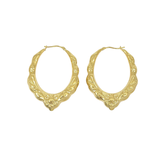 9ct Yellow Gold Patterned Creole Earrings