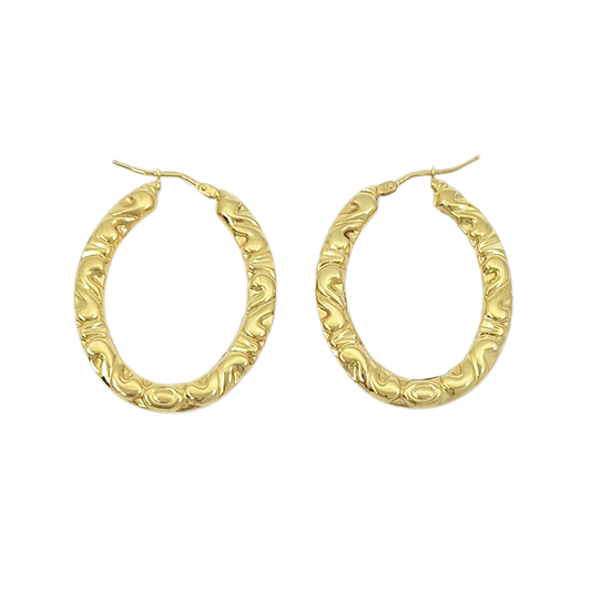 9ct Yellow Gold Patterned Creole Earrings