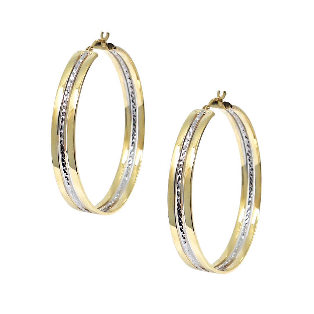 9ct Yellow & White Gold Round Hoop Earrings