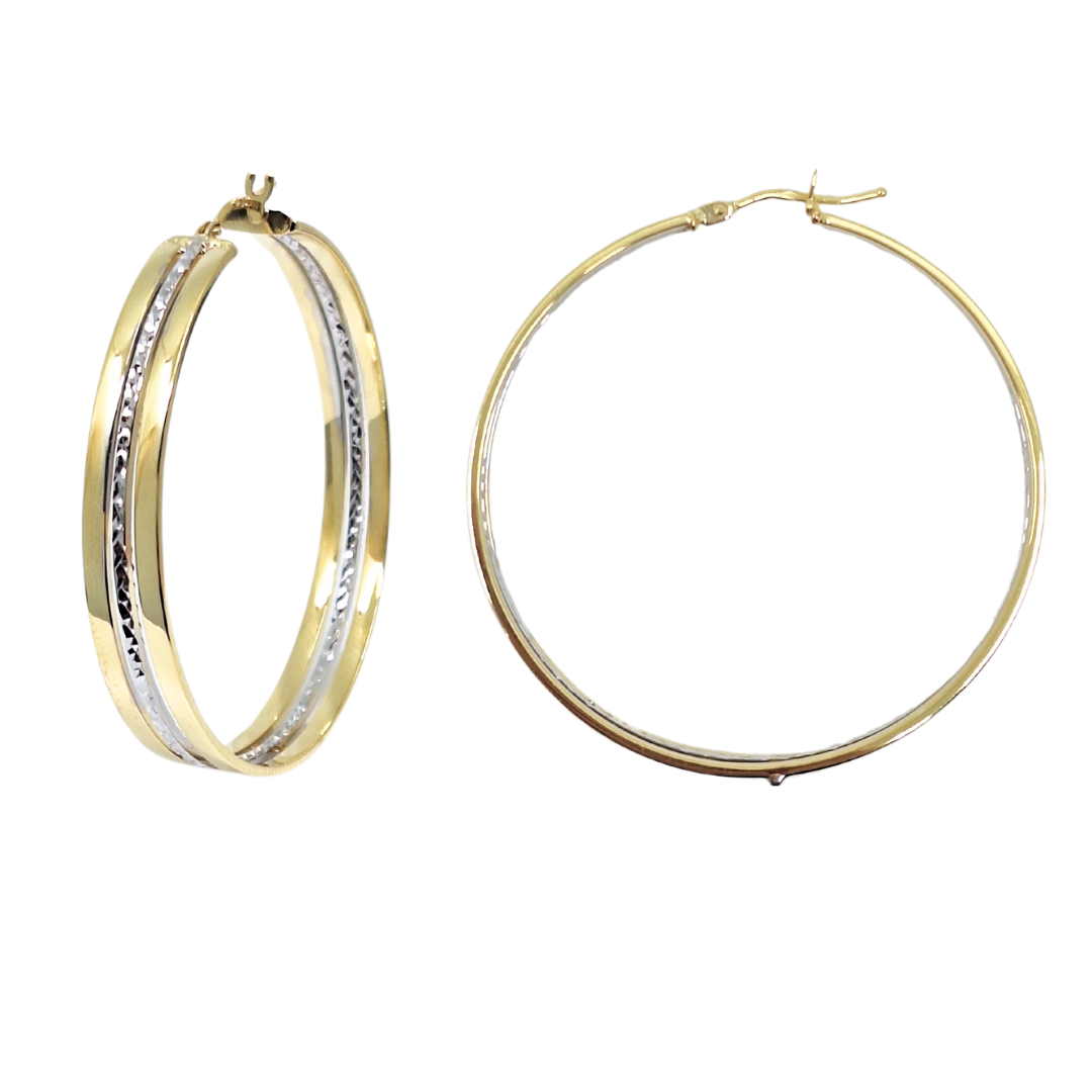 9ct Yellow & White Gold Round Hoop Earrings