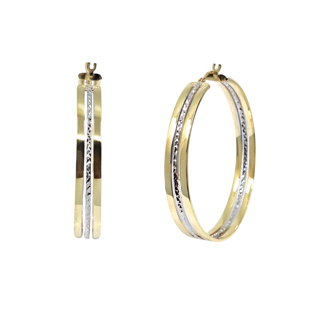 9ct Yellow & White Gold Round Hoop Earrings