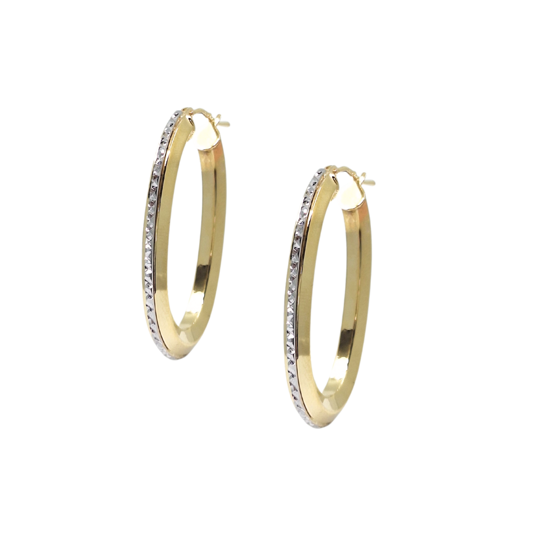 9ct Yellow & White Gold Oval Hoop Earrings