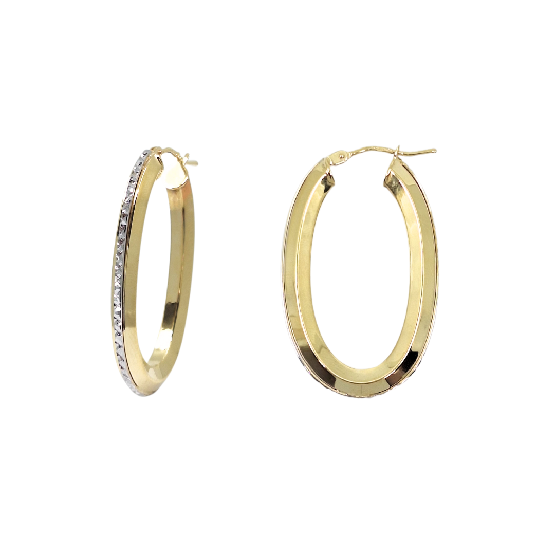 9ct Yellow & White Gold Oval Hoop Earrings