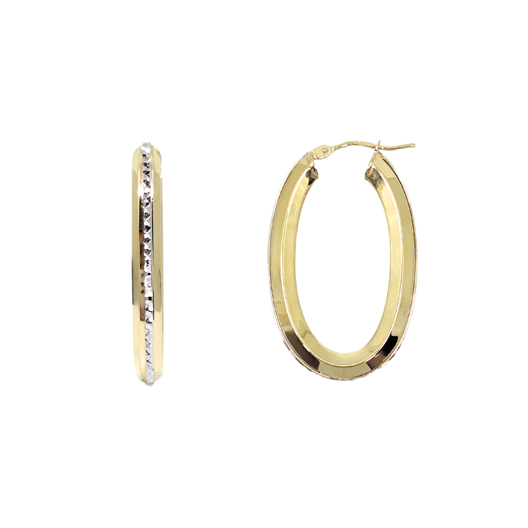 9ct Yellow & White Gold Oval Hoop Earrings