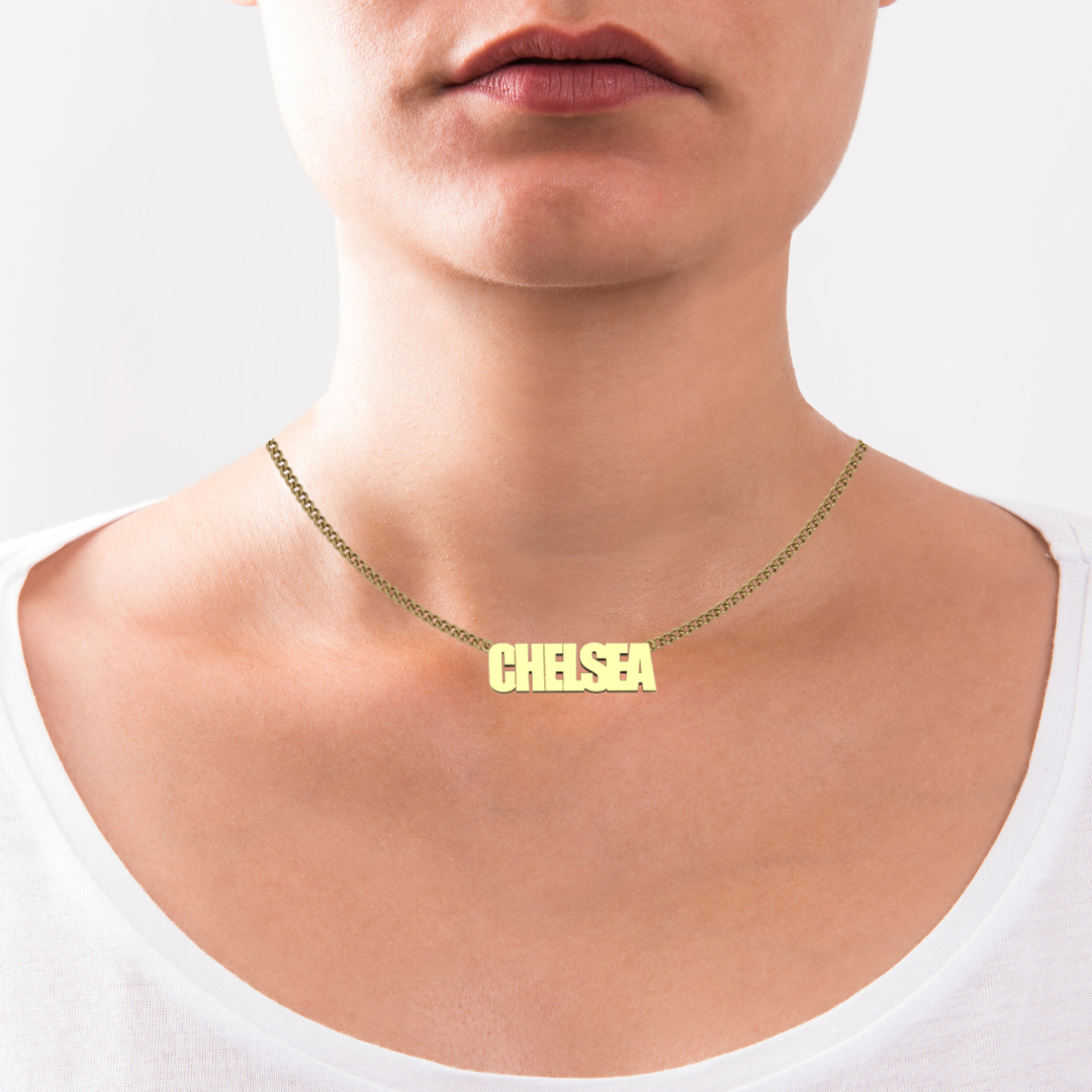 9ct Gold Personalised Name Necklace - Block