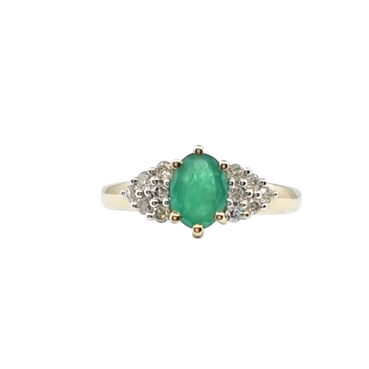 9ct Yellow Gold Emerald & Diamond Ring