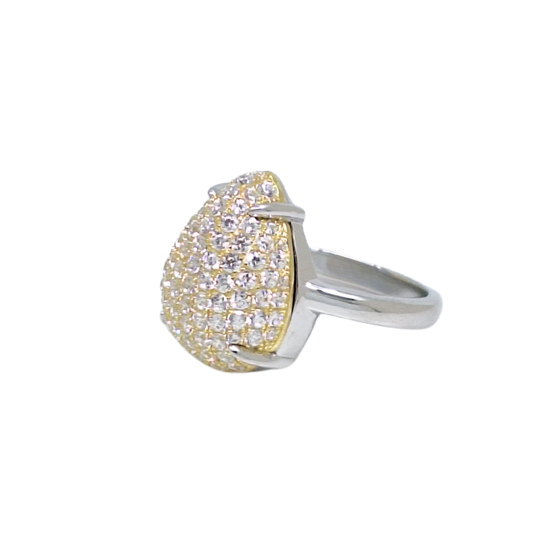 Tresor Paris Silver & Gold Colour White Crystal Ring