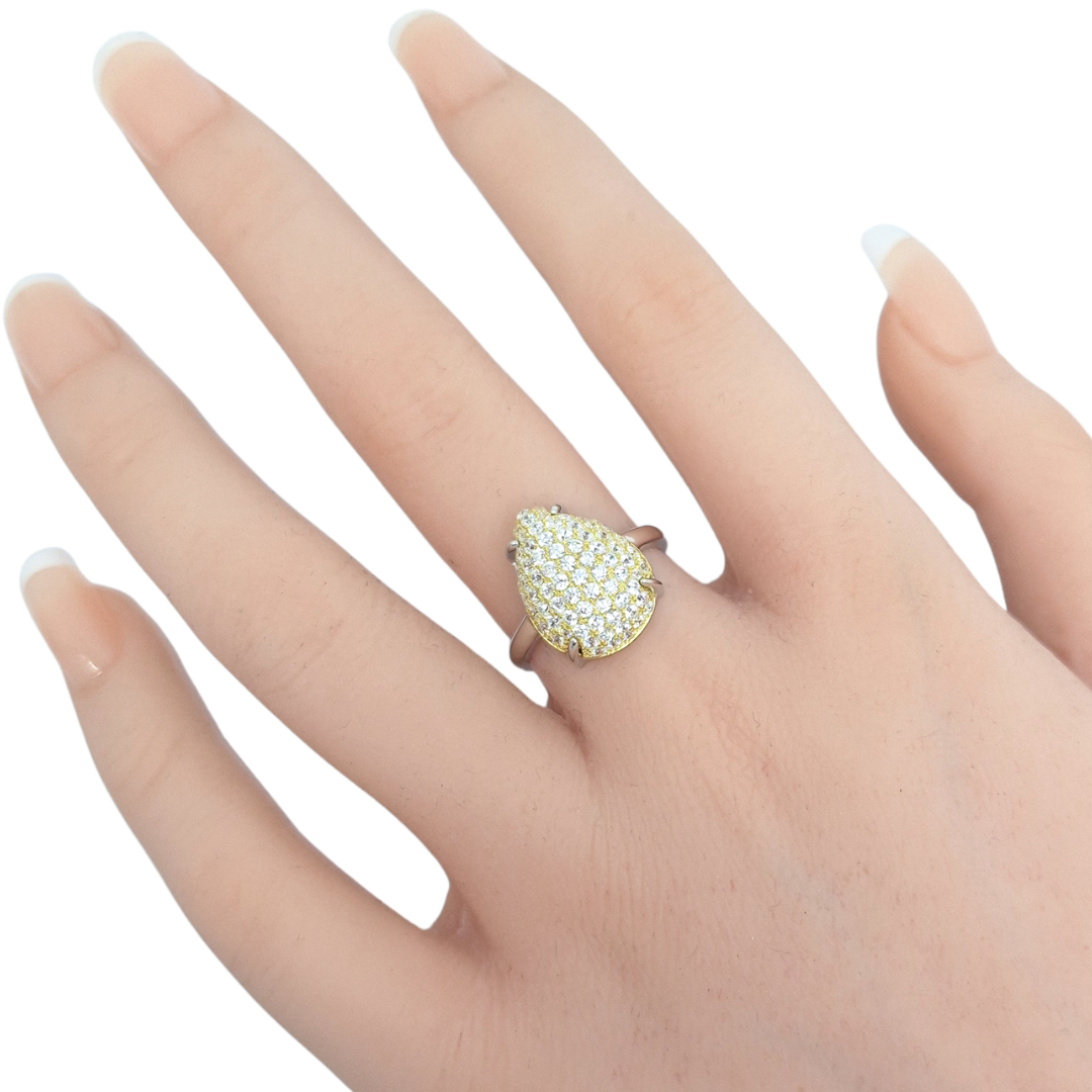 Tresor Paris Silver & Gold Colour White Crystal Ring
