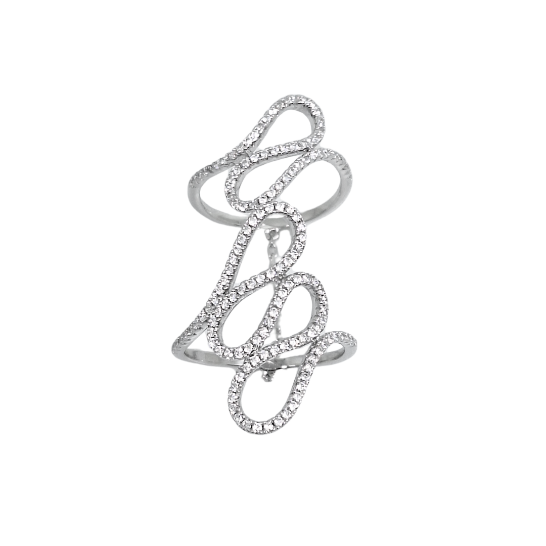 Tresor Paris Silver White Crystal Double Loop Ring