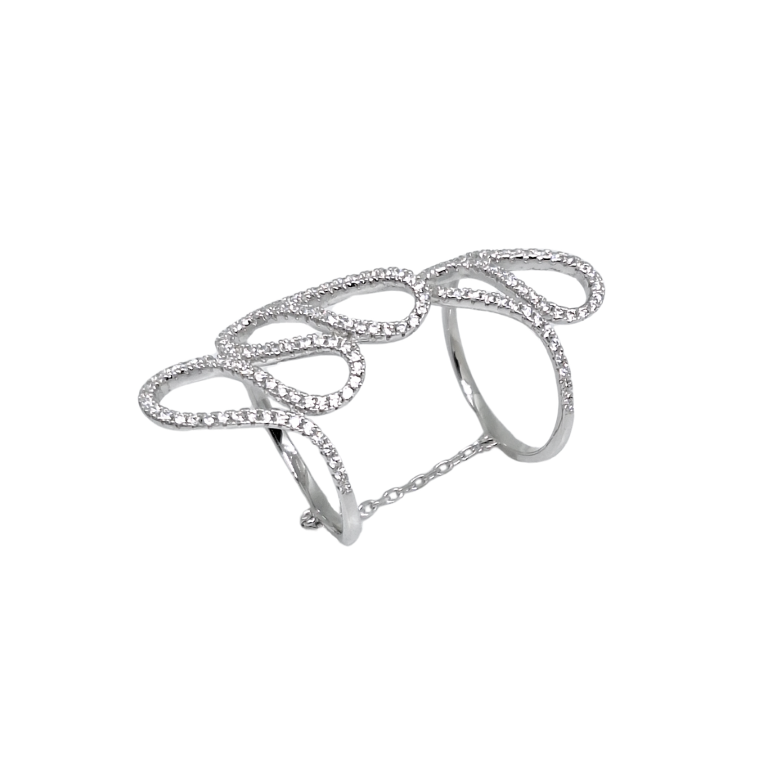 Tresor Paris Silver White Crystal Double Loop Ring