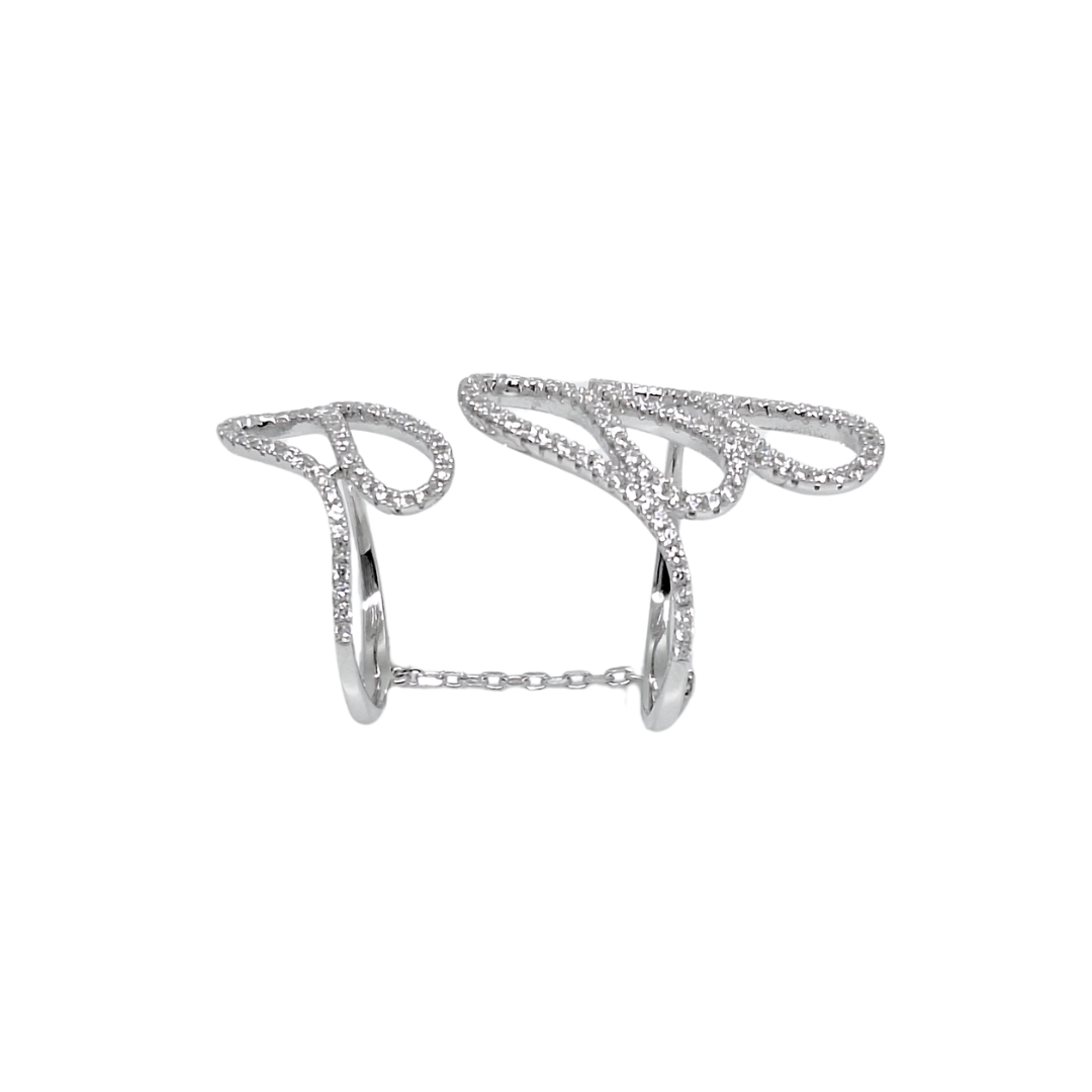 Tresor Paris Silver White Crystal Double Loop Ring