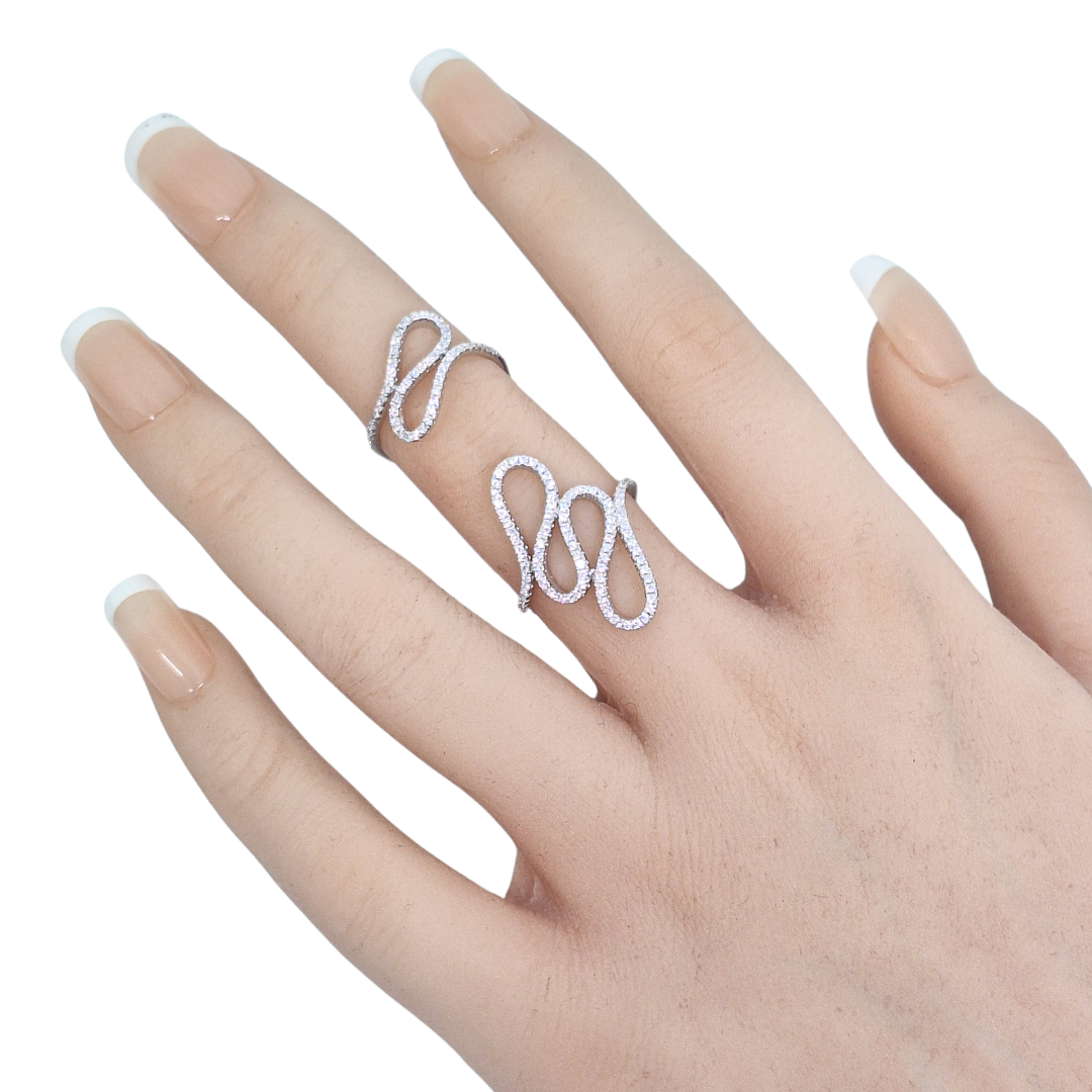 Tresor Paris Silver White Crystal Double Loop Ring