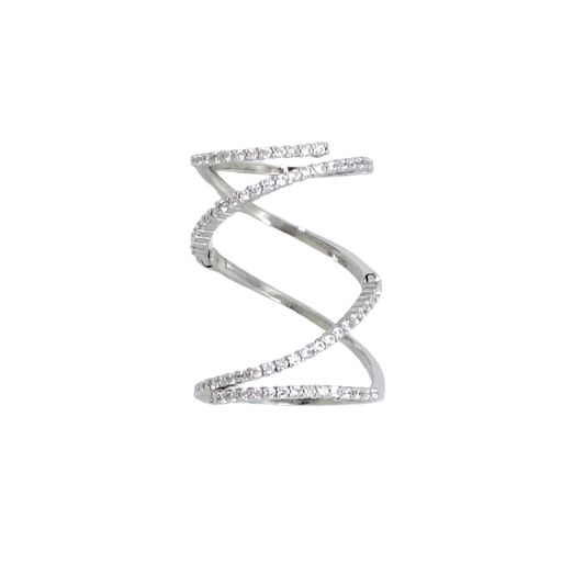 Tresor Paris Silver White Crystal Hinged Swirl Ring