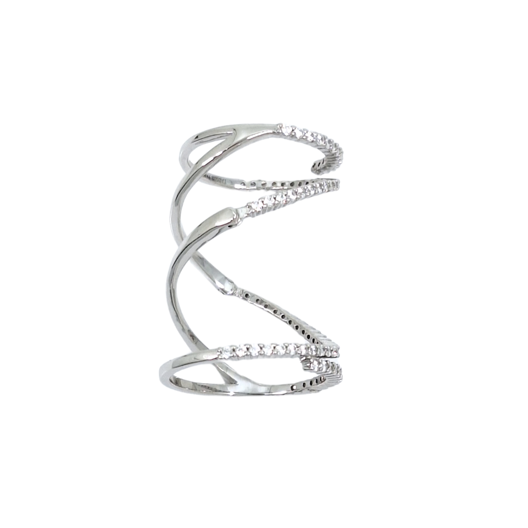 Tresor Paris Silver White Crystal Hinged Swirl Ring