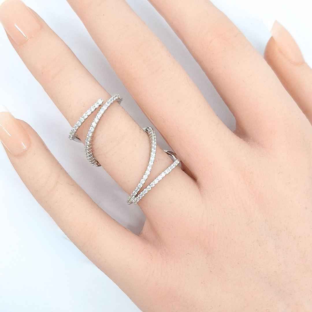 Tresor Paris Silver White Crystal Hinged Swirl Ring