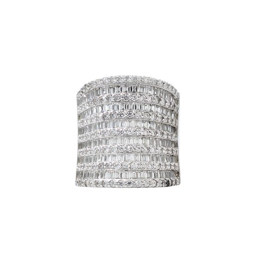 Tresor Paris Silver & White Crystal Wide Band Ring