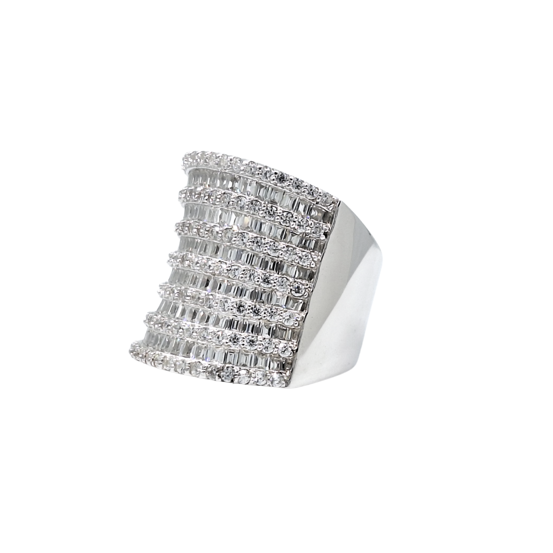 Tresor Paris Silver & White Crystal Wide Band Ring