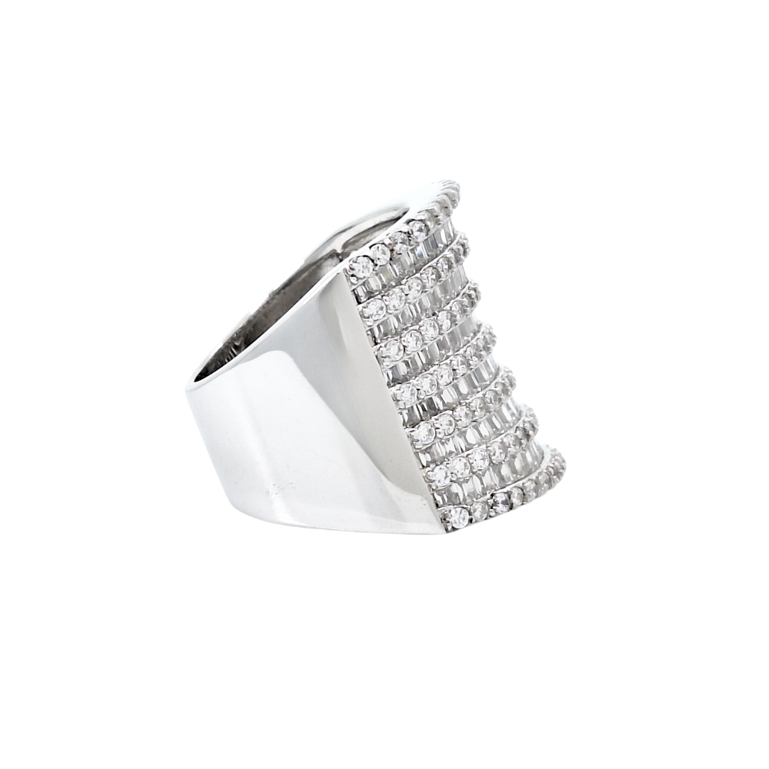 Tresor Paris Silver & White Crystal Wide Band Ring