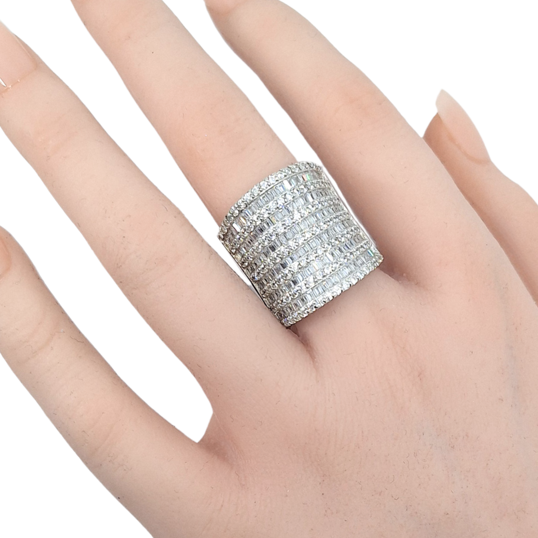 Tresor Paris Silver & White Crystal Wide Band Ring