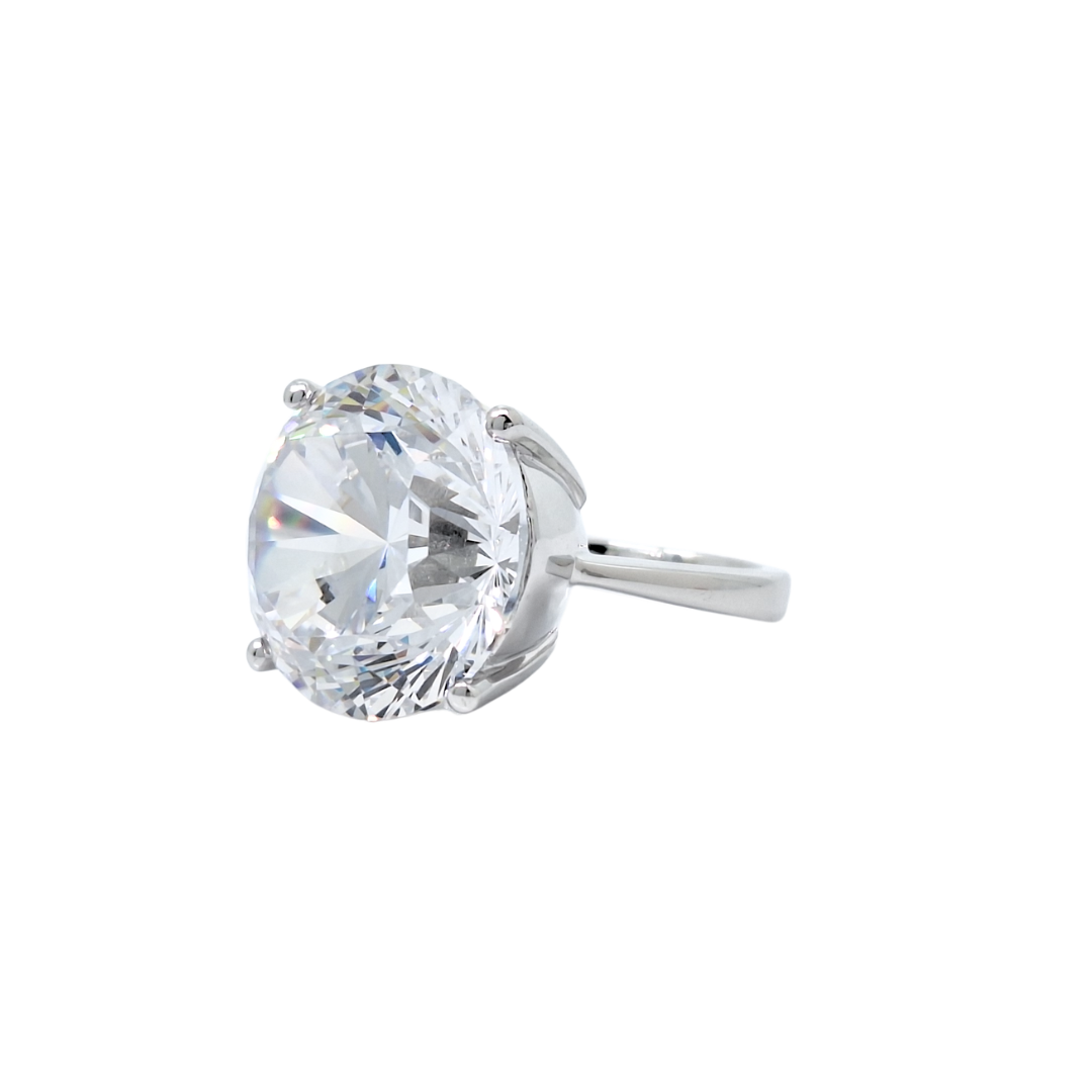 Tresor Paris Silver Large White Crystal Solitaire Ring