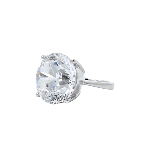 Tresor Paris Silver Large White Crystal Solitaire Ring