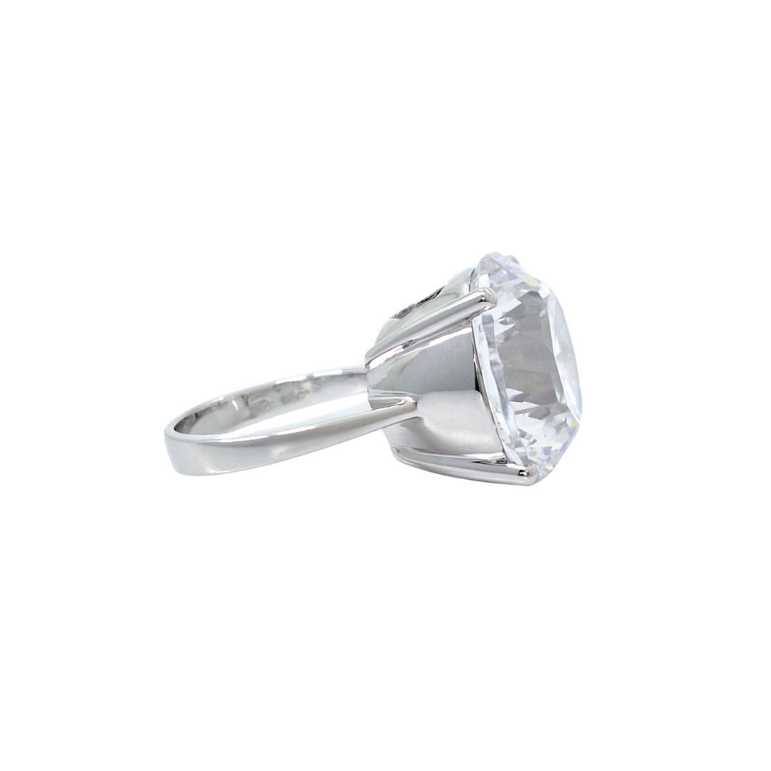 Tresor Paris Silver Large White Crystal Solitaire Ring