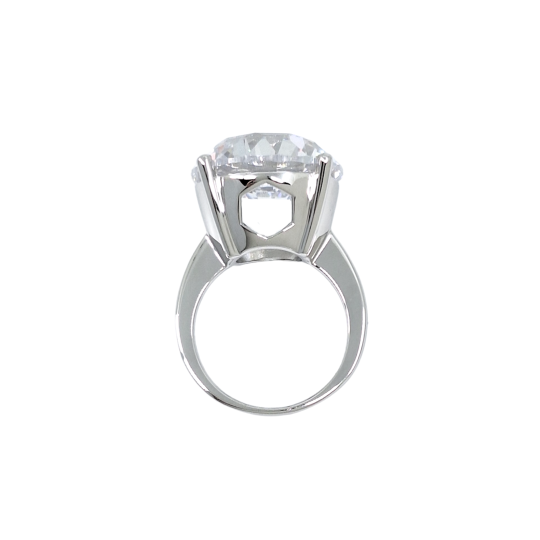 Tresor Paris Silver Large White Crystal Solitaire Ring