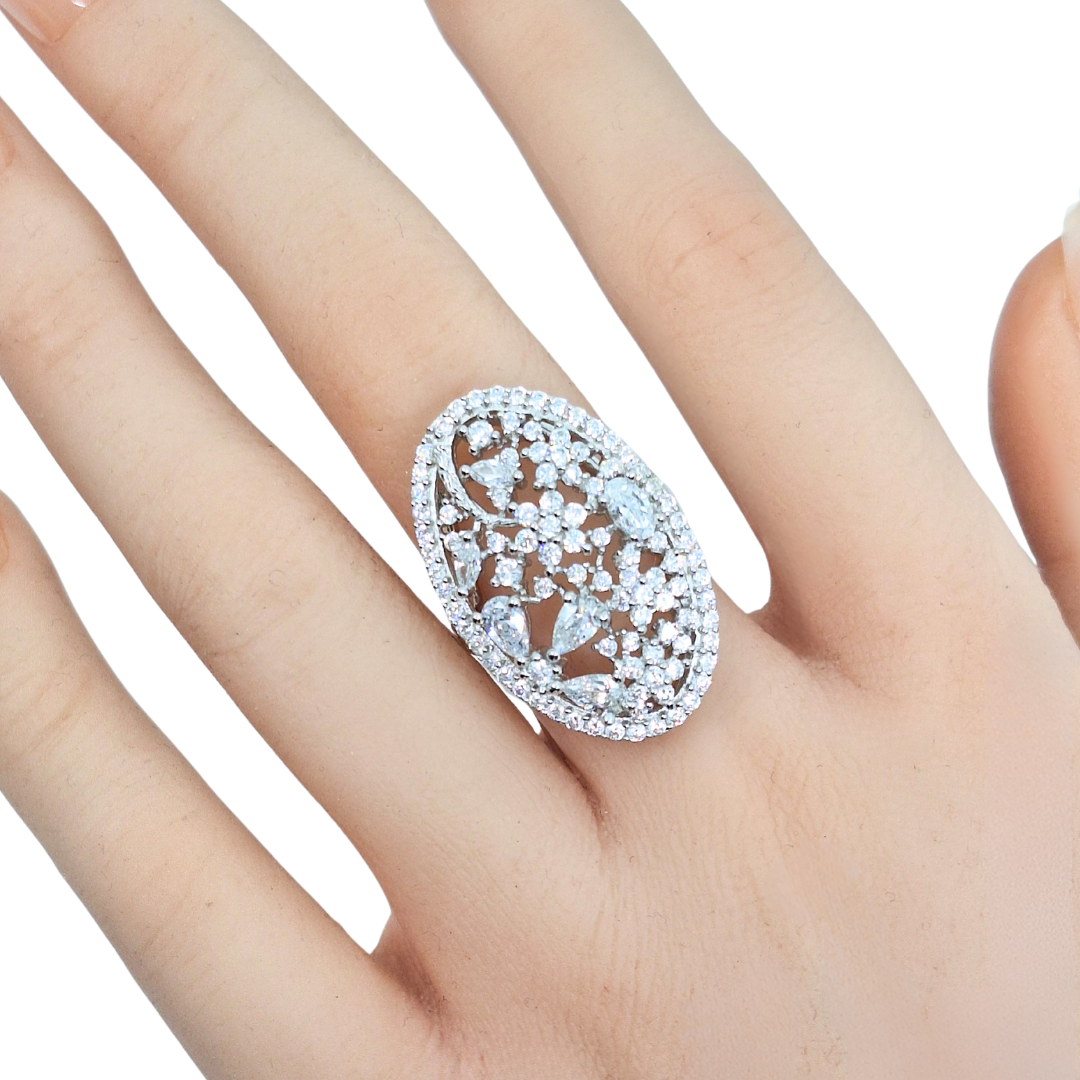 Tresor Paris Silver White Crystal Floral Ring