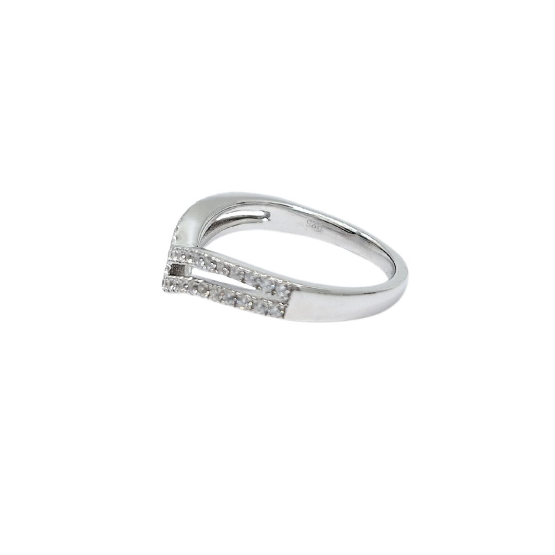 Tresor Paris Silver & Crystal Double Wishbone Ring