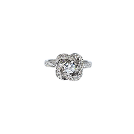 Tresor Paris Silver White Crystal Knot Ring