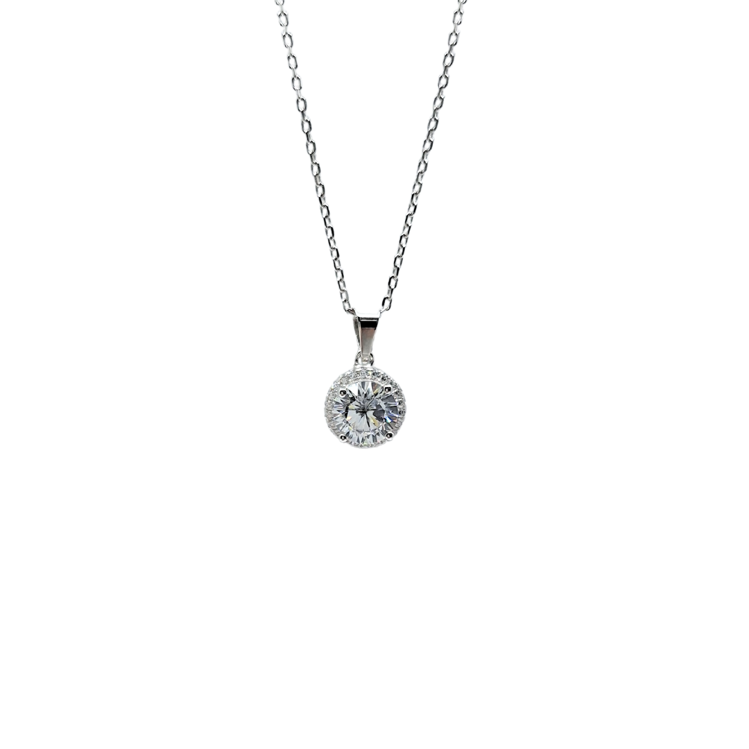 Tresor Paris Silver White Crystal Halo Necklace