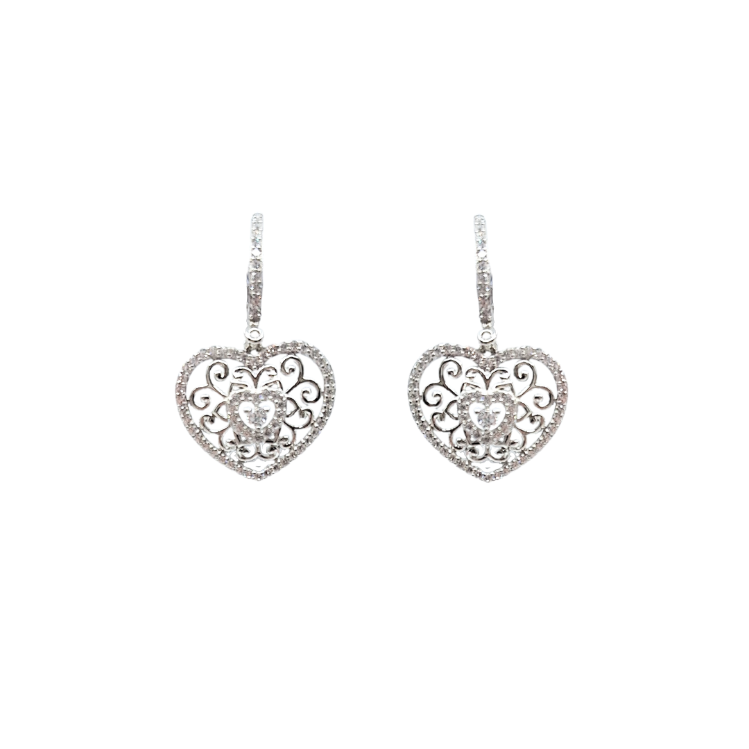 Tresor Paris Filigree Crystal Heart Earrings